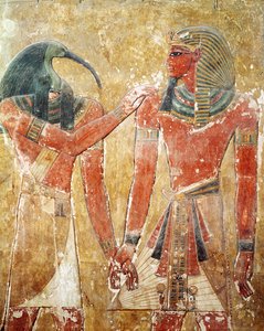 De god Thoth met Seti I (1394-1279 v.Chr.) in het graf van Seti I, Nieuwe Rijk